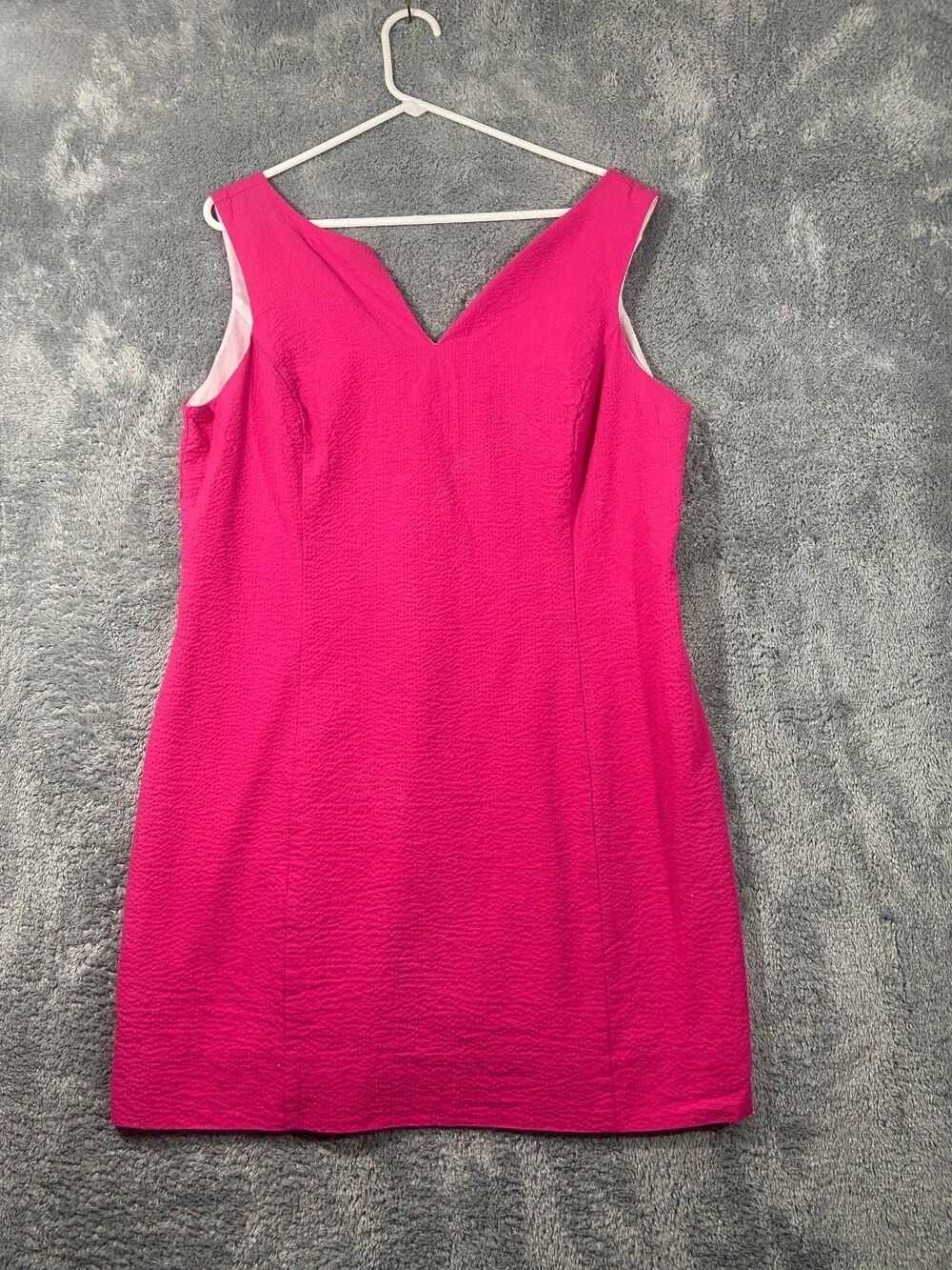 Lauren James Dress Hot Pink Seersucker Sleeveless V Neck Knee Length Womens XL